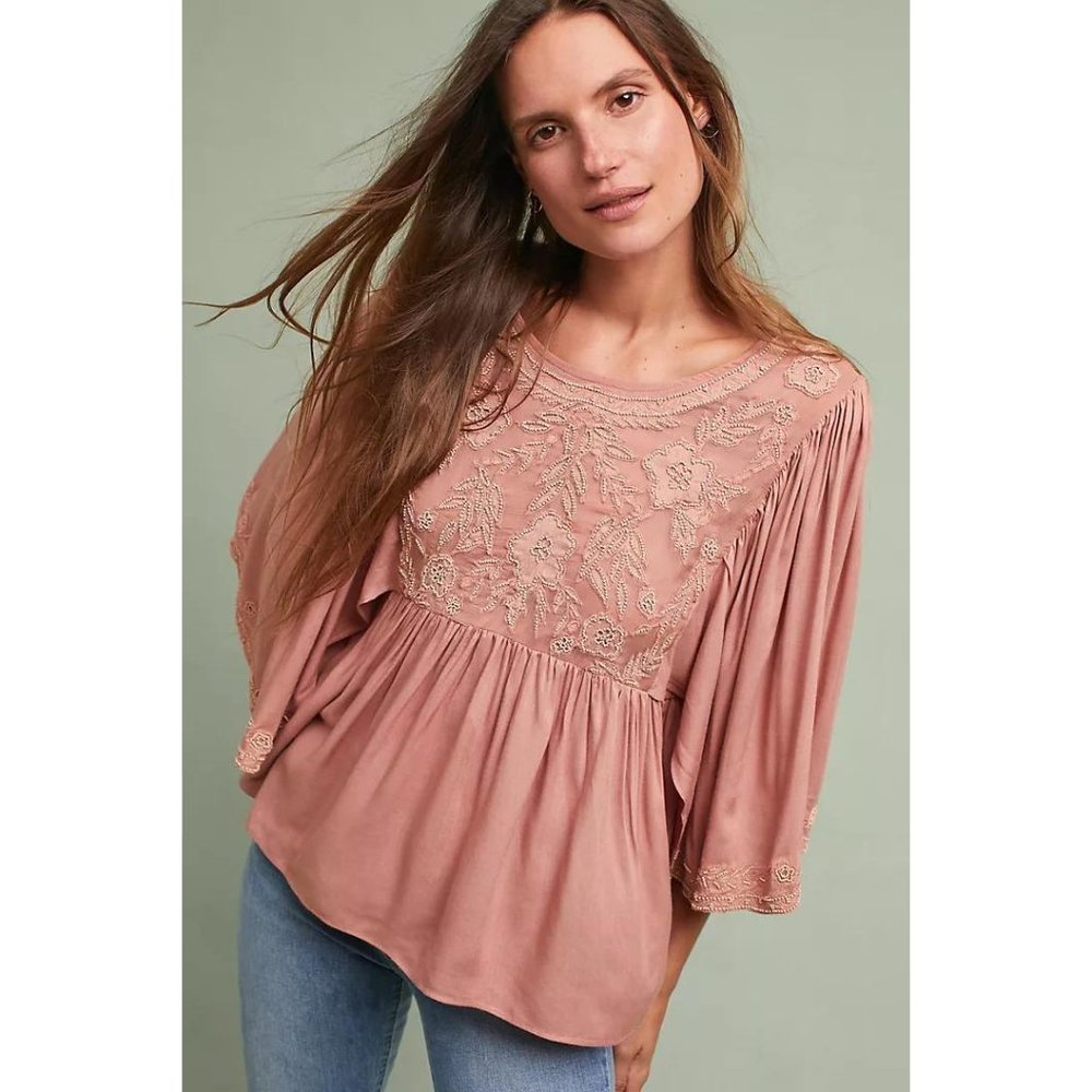 Anthropologie Fluttered & Beaded Blouse | LOVE SAM